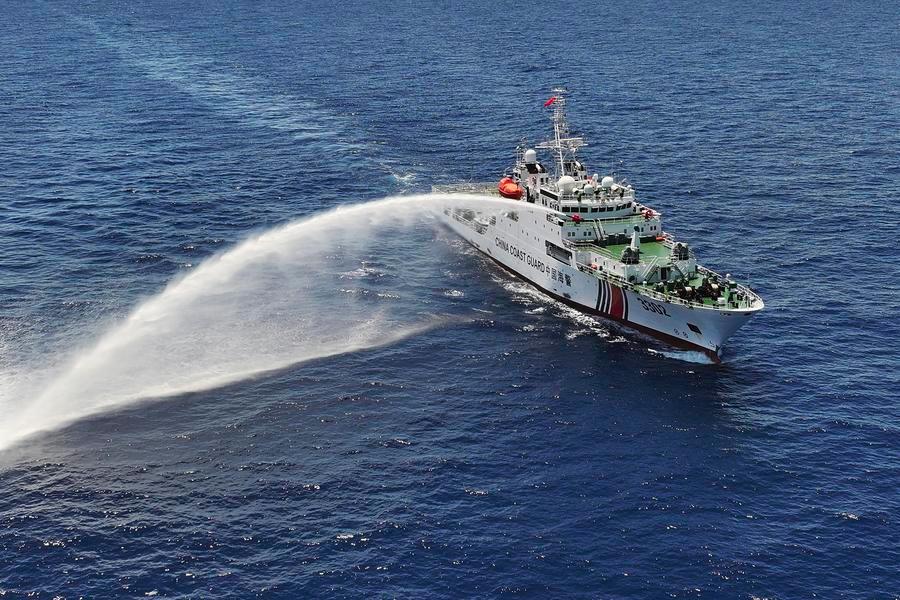 China Coast Guard Ship Chuanshan Carries Out Maritime Law Enforcement Drills in the South China Sea
